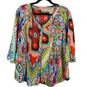 ORIENTIQUE Naturally Australian Multi Coloured Aztec Button Down